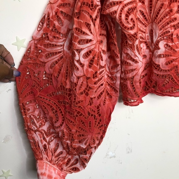 CONTINUUM Orange open eyelet balloon sleeve blouse - Picture 6 of 16